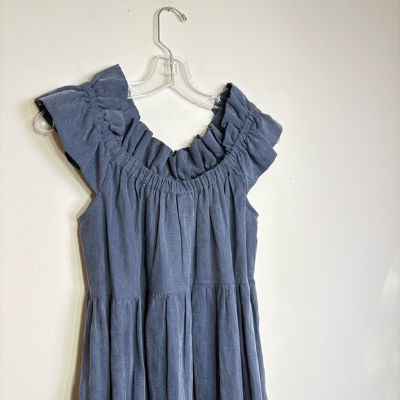 ULLA JOHNSON Olivia Off-the-Shoulder Tiered Ruffle Chambray Denim Linen Dress 2 - Picture 9 of 17